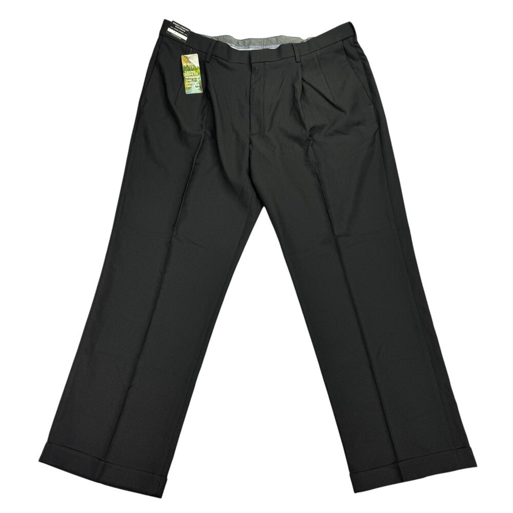 Haggar Mens Premium Comfort Classic Fit Pleated Cuffed Dress Pants Black 40x29